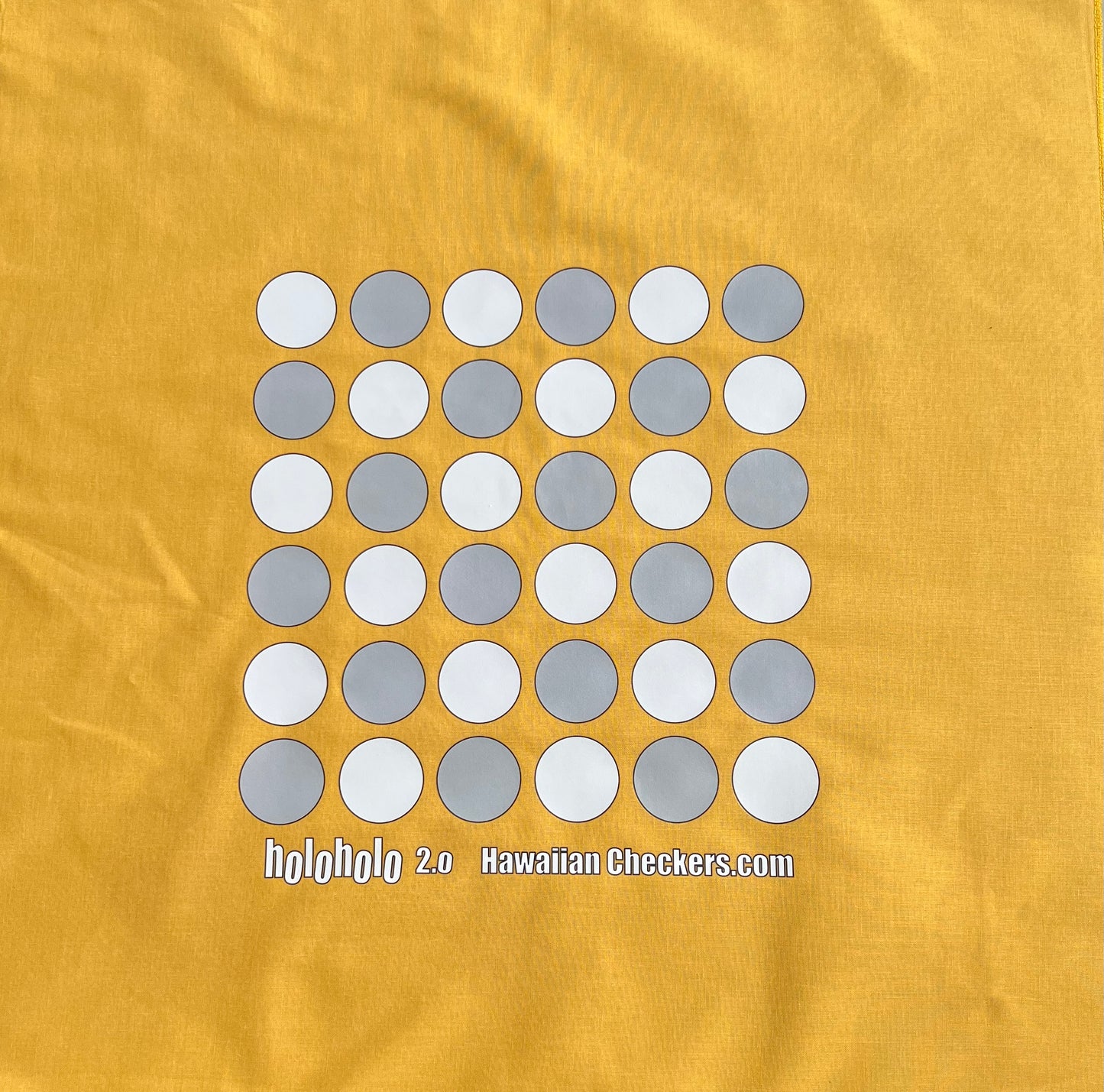 An exciting gold cotton fabric playing board depicting Holoholo 2.0 Papamū characters participating in various sports, celebrating teamwork and fun.