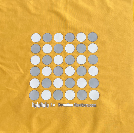 An exciting gold cotton fabric playing board depicting Holoholo 2.0 Papamū characters participating in various sports, celebrating teamwork and fun.