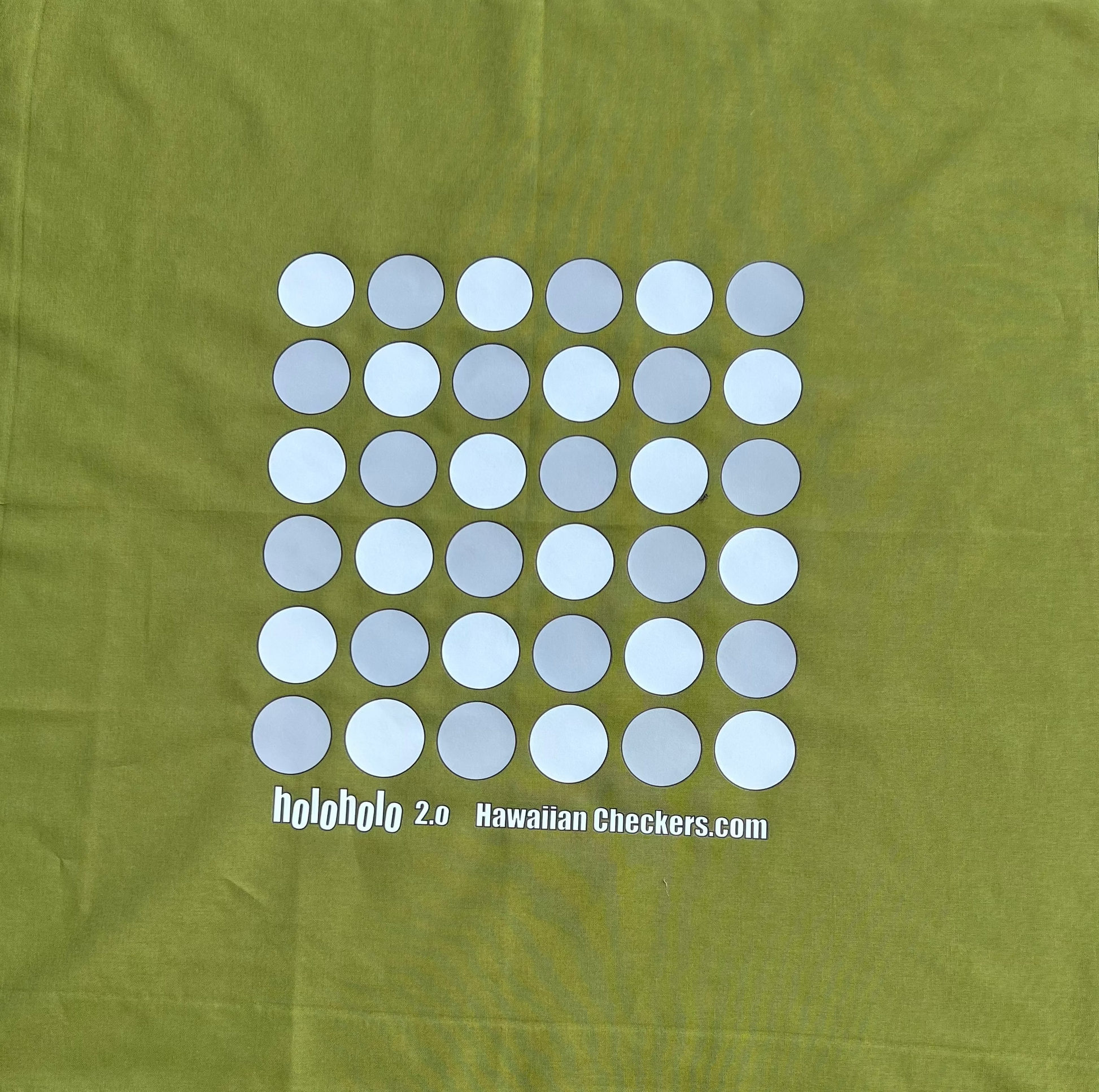 A cheerful olive cotton fabric board showcasing Holoholo 2.0 Papamū characters at a vibrant festival, creating a lively atmosphere for unusual konane gameplay.