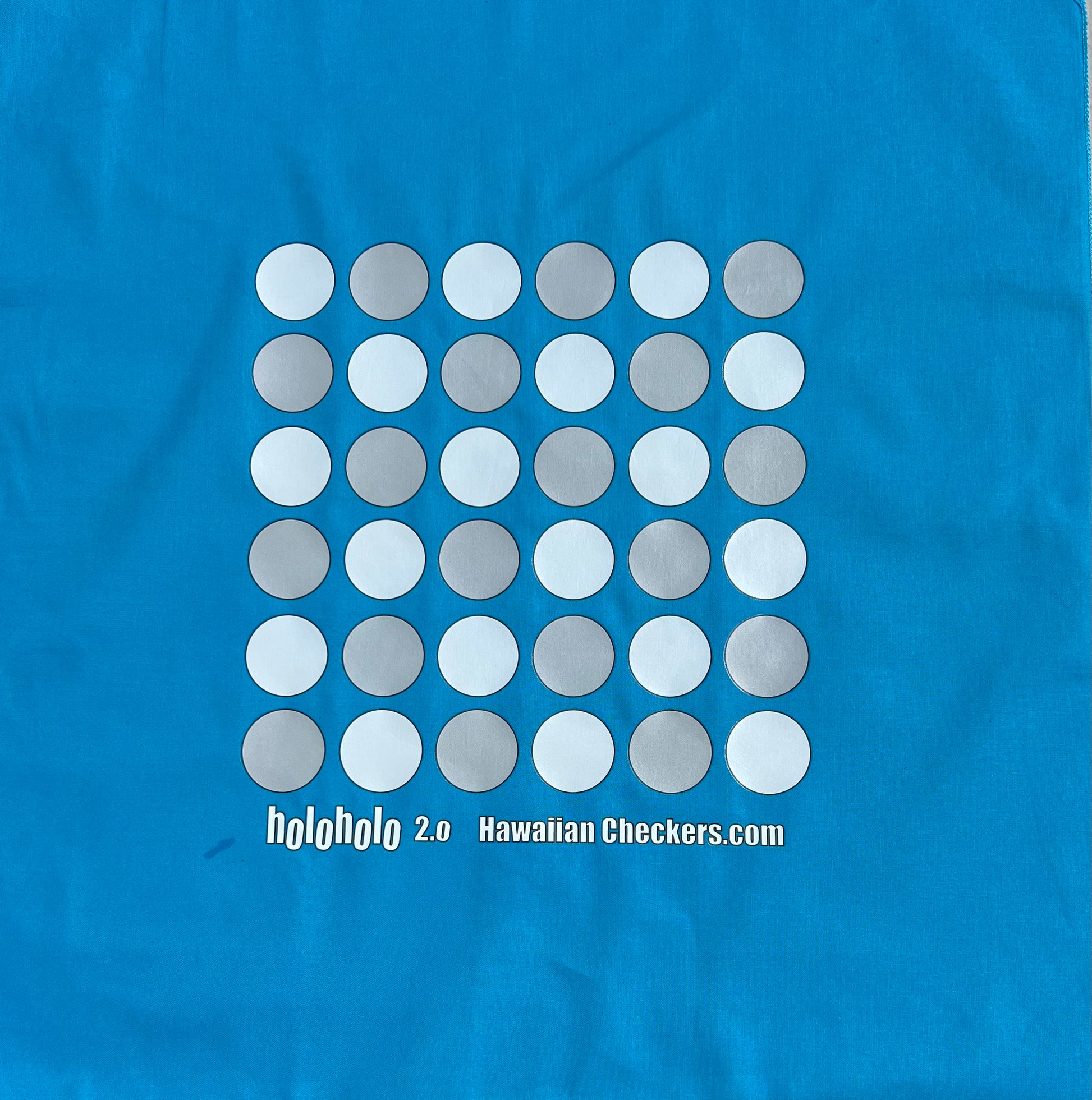 A captivating turquoise cotton fabric playing board for players to compete in a perfect whimsical konane match.
